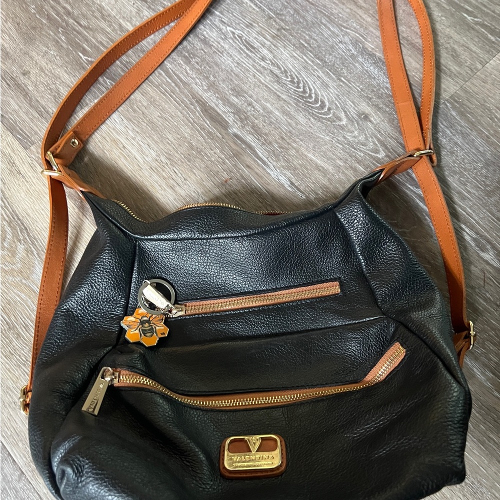 Valentina Black and Brown Crossbody Bag